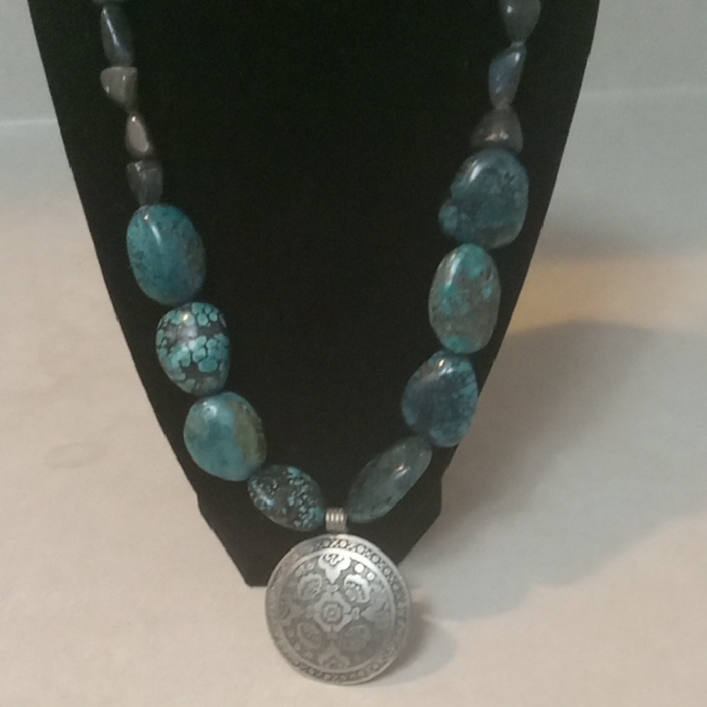 Turquoise and Silver Pendant Necklace